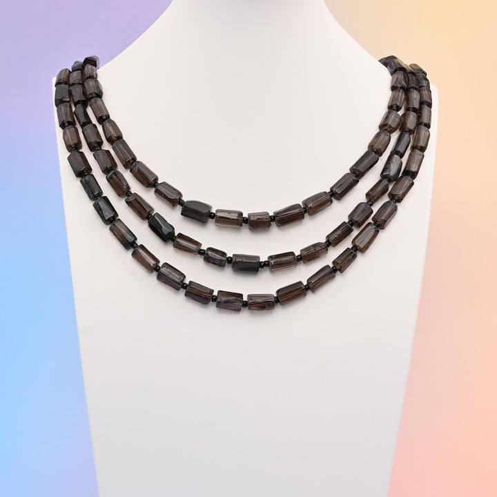 Natural Smoky Quartz Faceted Tube Beads, Bead Size 12x8mm Gemstone Cylinder Bead, DIY Jewelry Making Beads, 15.5 Inches Per Strand