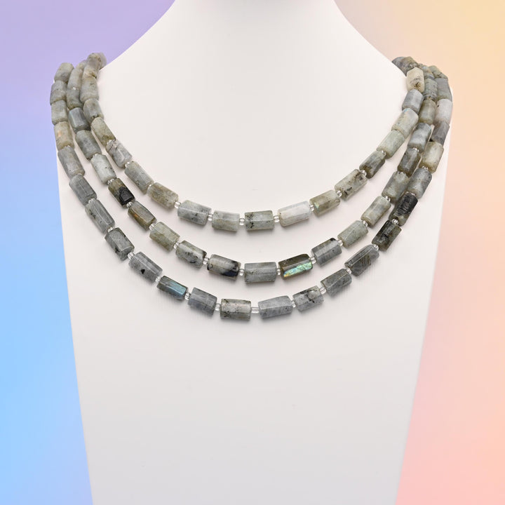 Natural White Labradorite Faceted Tube Beads, Bead Size 12x8mm Gemstone Cylinder Bead, DIY Jewelry Making Beads, 15.5 Inches Per Strand