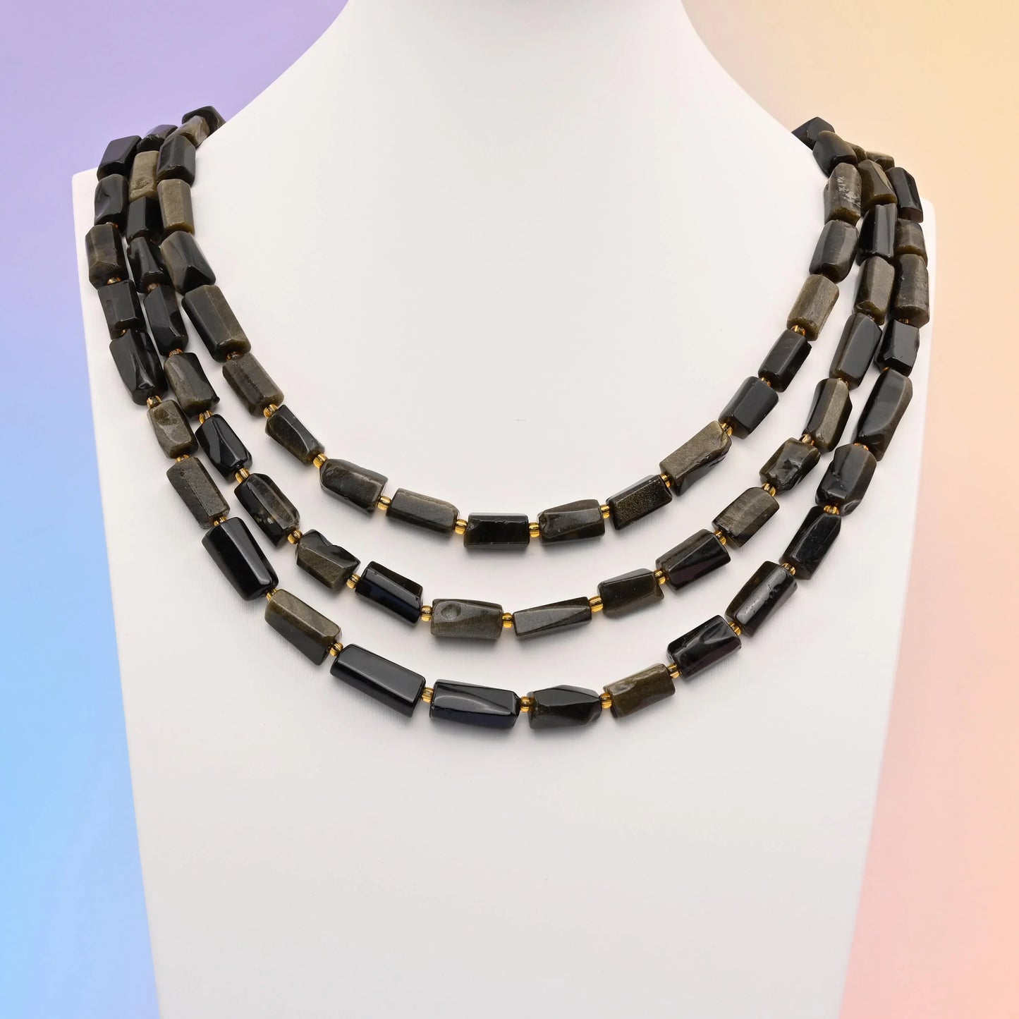 Natural Gold Obsidian Faceted Tube Beads, Bead Size 12x8mm Gemstone Cylinder Bead, DIY Jewelry Making Beads, 15.5 Inches Per Strand - Mycrazycrystal