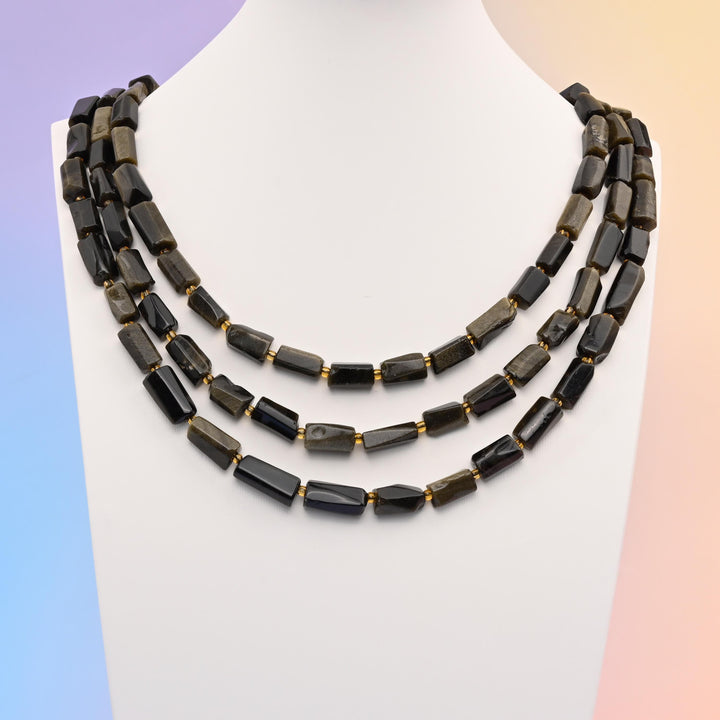 Natural Gold Obsidian Faceted Tube Beads, Bead Size 12x8mm Gemstone Cylinder Bead, DIY Jewelry Making Beads, 15.5 Inches Per Strand