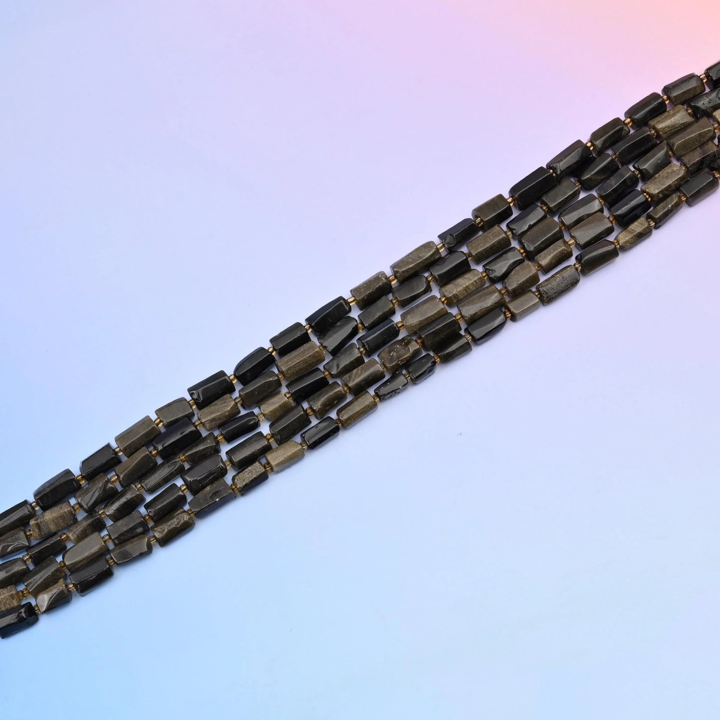 Natural Gold Obsidian Faceted Tube Beads, Bead Size 12x8mm Gemstone Cylinder Bead, DIY Jewelry Making Beads, 15.5 Inches Per Strand - Mycrazycrystal
