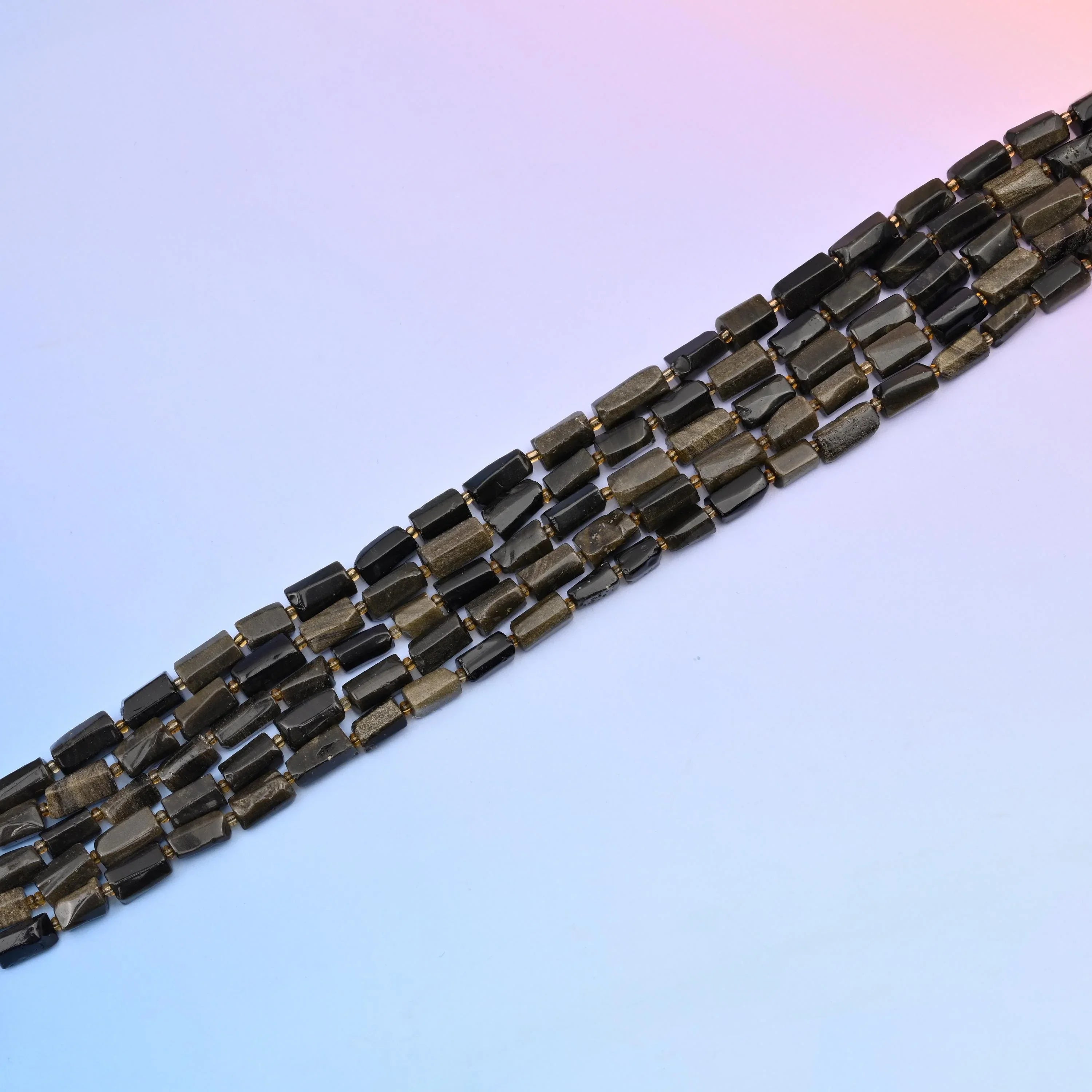 Natural Gold Obsidian Faceted Tube Beads, Bead Size 12x8mm Gemstone Cylinder Bead, DIY Jewelry Making Beads, 15.5 Inches Per Strand - Mycrazycrystal