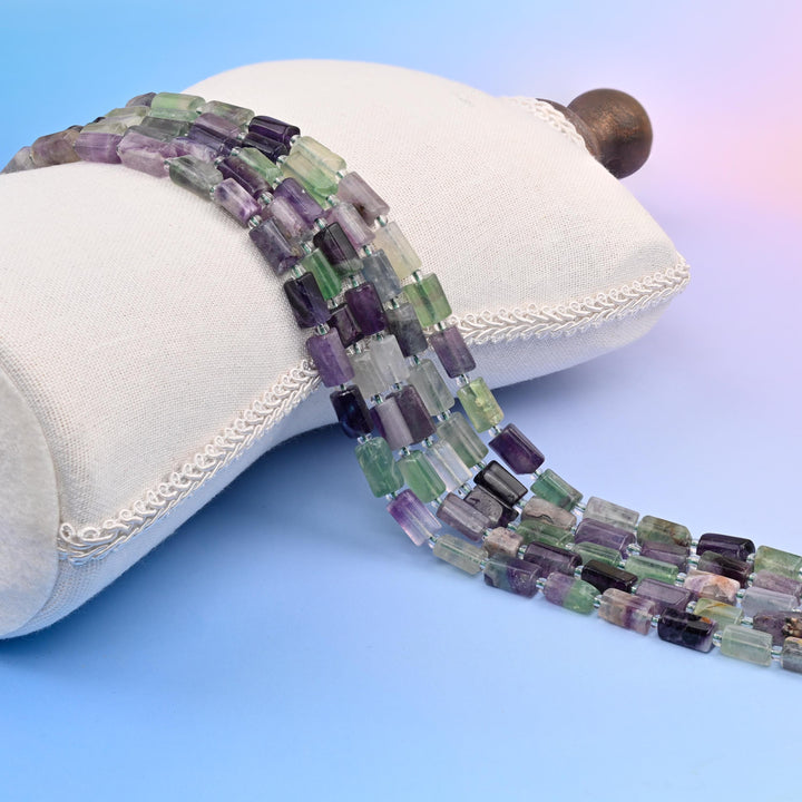 Natural Multi-Color Fluorite Faceted Tube Beads, Bead Size 12x8mm Gemstone Cylinder Bead, DIY Jewelry Making Beads, 15.5 Inches Per Strand