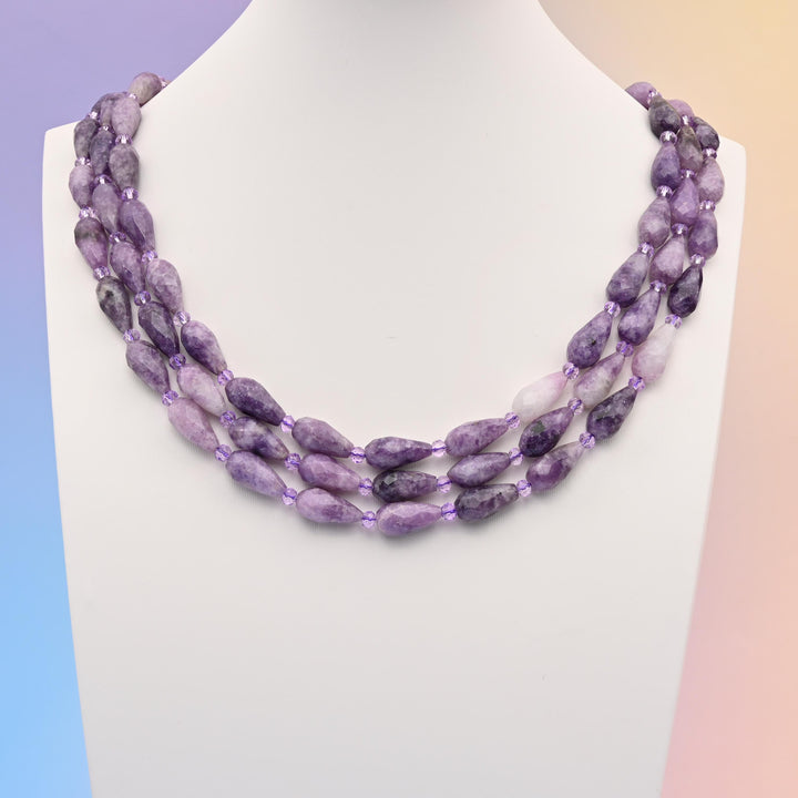 Natural Lepidolite Faceted Teardrop Gemstone Beads, Bead Size 16x8mm Faceted Beads, DIY Jewelry Making Beads, 15.5 Inches Per Strand