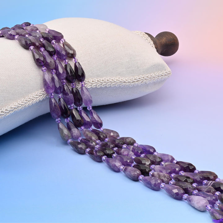 Natural Amethyst Faceted Teardrop Gemstone Beads