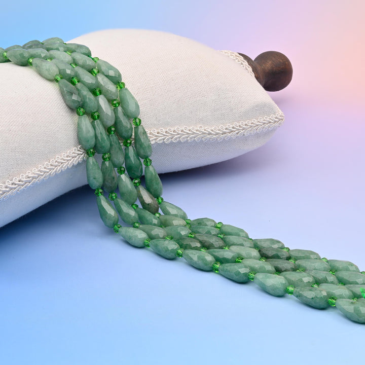 Natural Green Aventurine Faceted Teardrop Gemstone Beads, Bead Size 16x8mm Faceted Beads, DIY Jewelry Making Beads, 15.5 Inches Per Strand