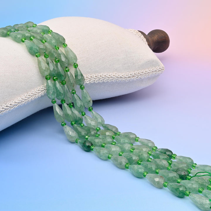 Natural Green Strawberry Quartz Faceted Teardrop Gemstone Beads, Size 16x8mm Faceted Beads, DIY Jewelry Making Beads, 15.5 Inches Per Strand