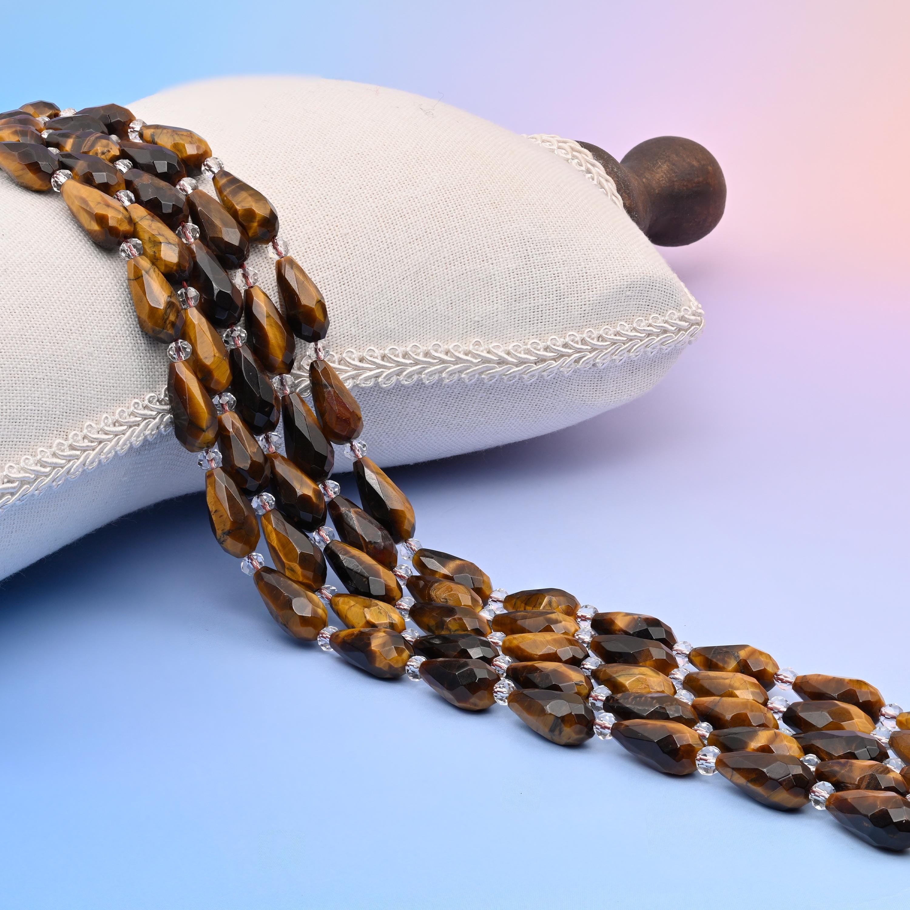 Natural Tiger Eye Faceted Teardrop Gemstone Beads, Size 16x8mm Faceted Beads, DIY Jewelry Making Beads, 15.5 Inches Per Strand