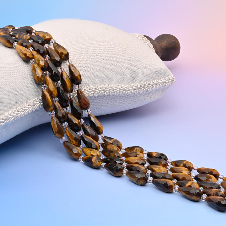Natural Tiger Eye Faceted Teardrop Gemstone Beads, Size 16x8mm Faceted Beads, DIY Jewelry Making Beads, 15.5 Inches Per Strand