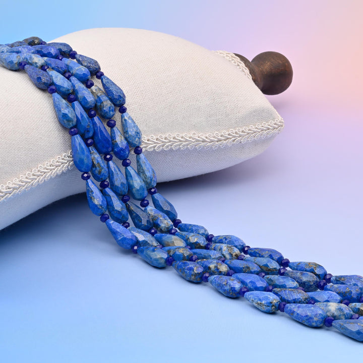 Natural Lapis Faceted Teardrop Gemstone Beads, Size 16x8mm Blue Faceted Beads, DIY Jewelry Making Beads, 15.5 Inches Per Strand