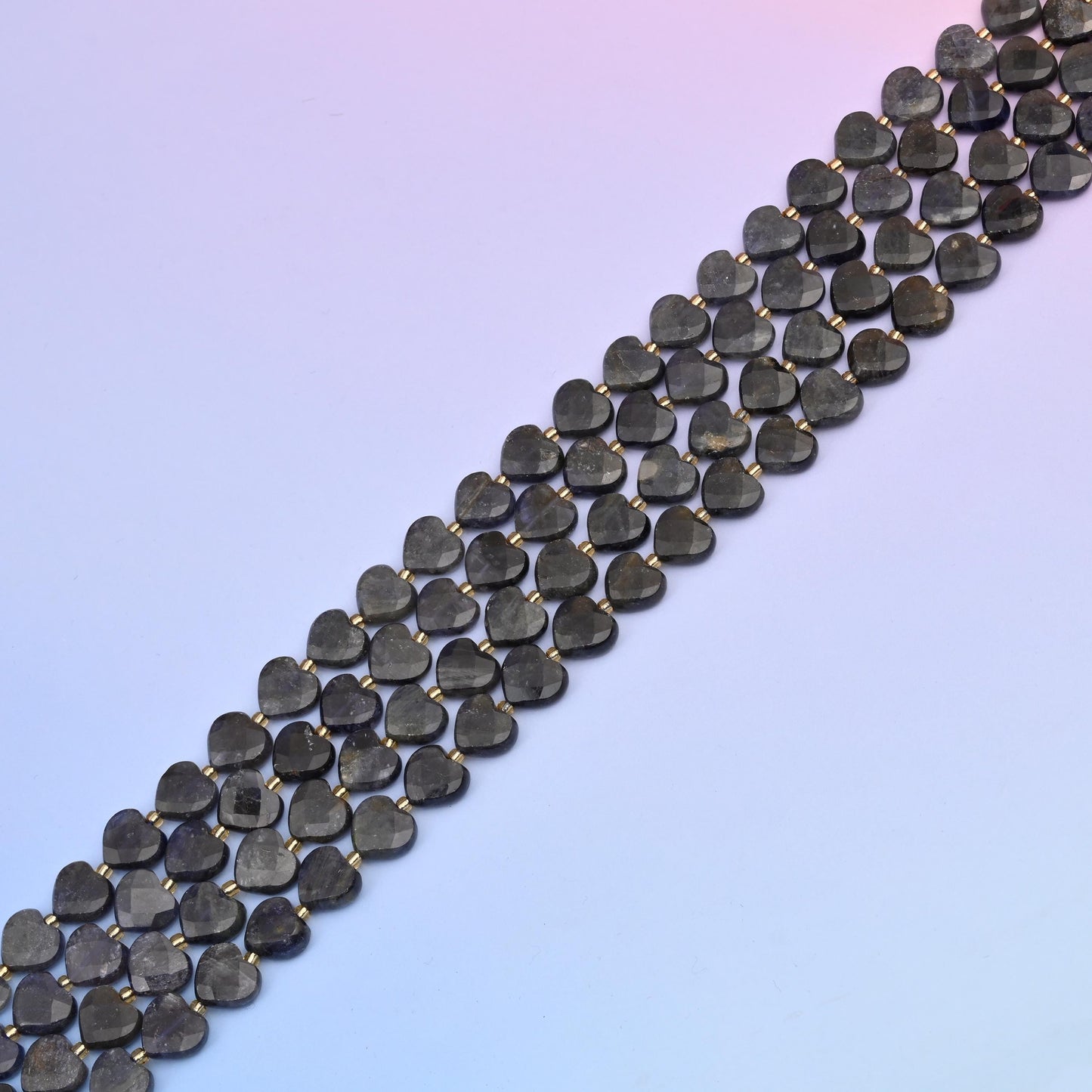 Natural Iolite Faceted Heart Gemstone Beads, Bead Size 12mm Heart Faceted Beads, DIY Jewelry Making Beads, 15.5 Inches Per Strand