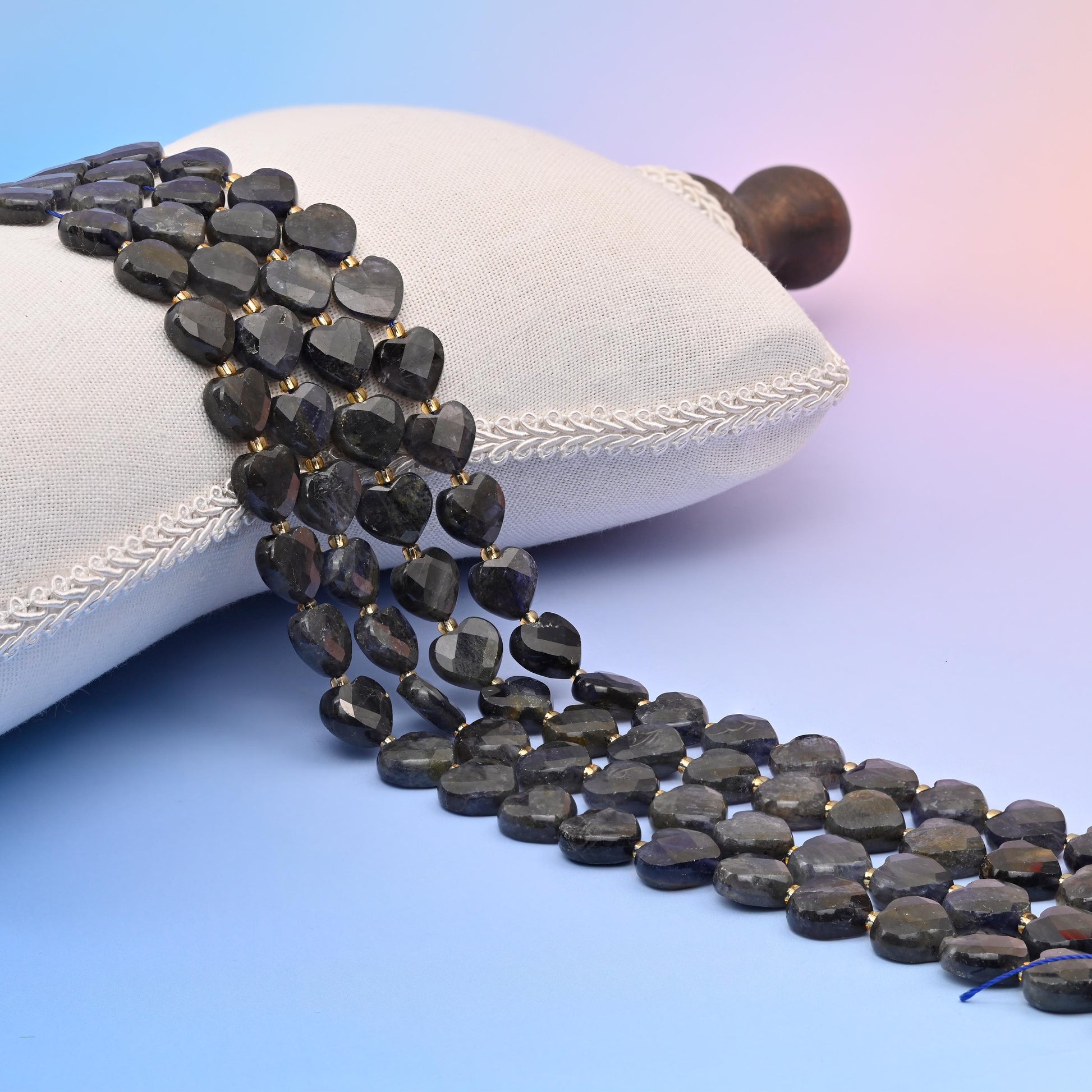 Natural Iolite Faceted Heart Gemstone Beads, Bead Size 12mm Heart Faceted Beads, DIY Jewelry Making Beads, 15.5 Inches Per Strand