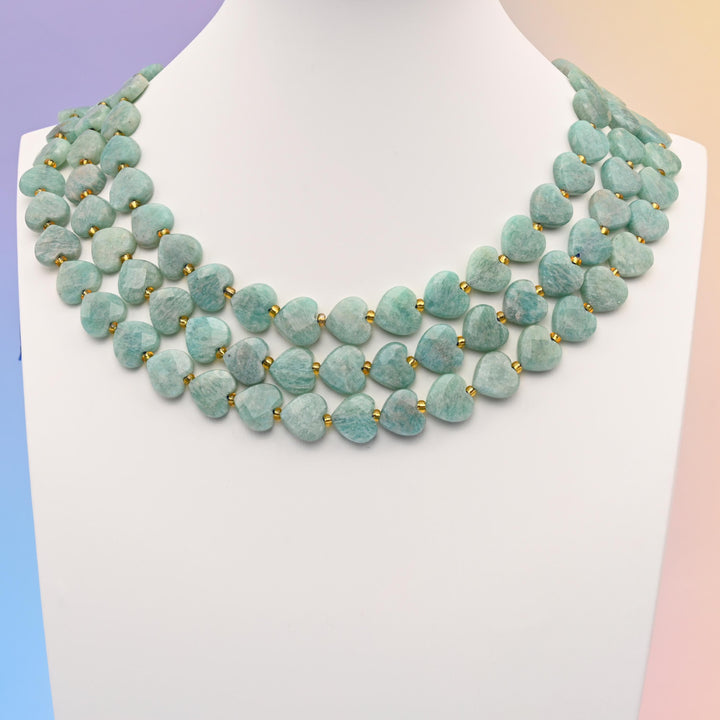 Natural Amazonite Faceted Heart Gemstone Beads, Bead Size 12mm Heart Faceted Beads, DIY Jewelry Making Beads, 15.5 Inches Per Strand