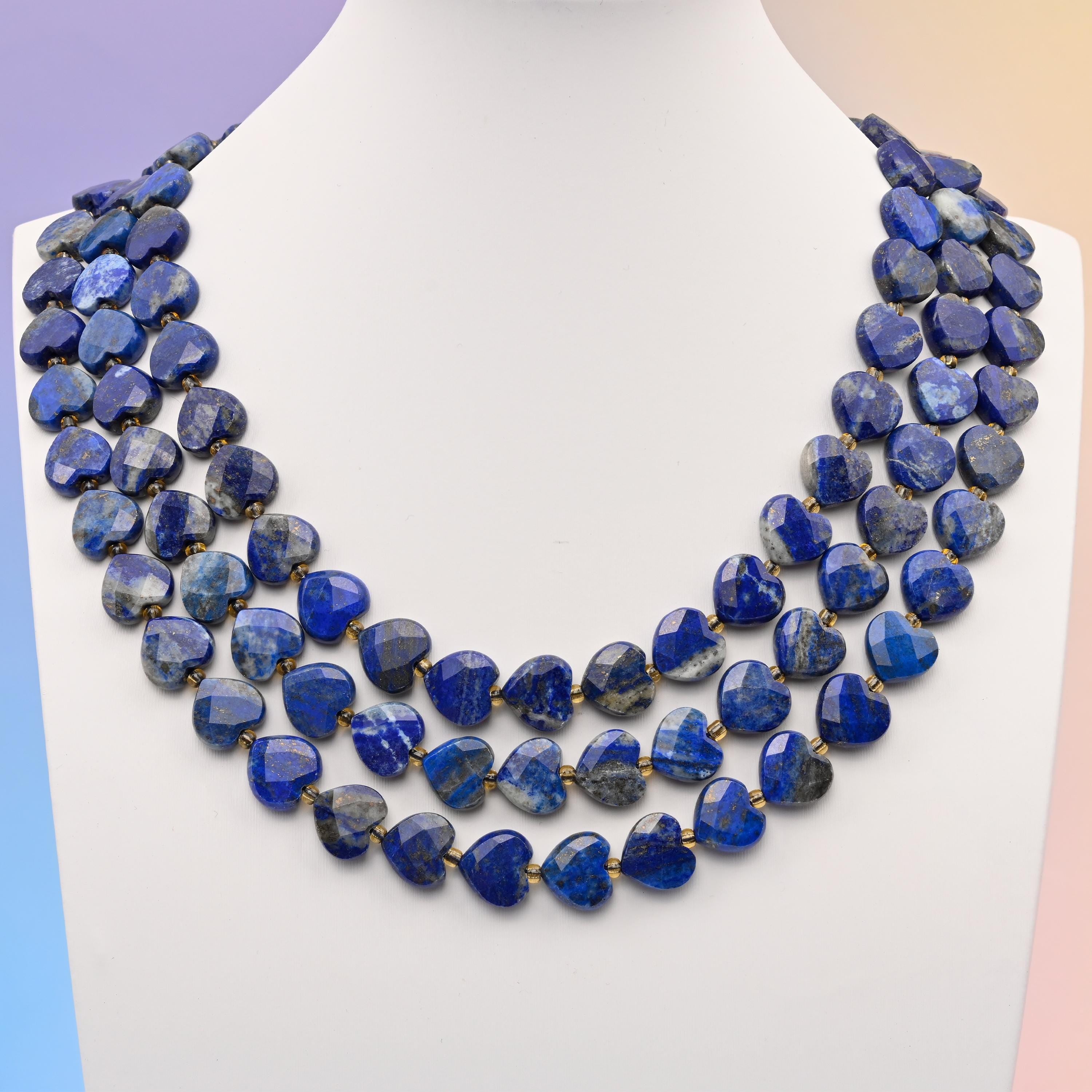 Natural Lapis Faceted Heart Gemstone Beads, Bead Size 12mm Heart Faceted Beads, DIY Jewelry Making Beads, 15.5 Inches Per Strand
