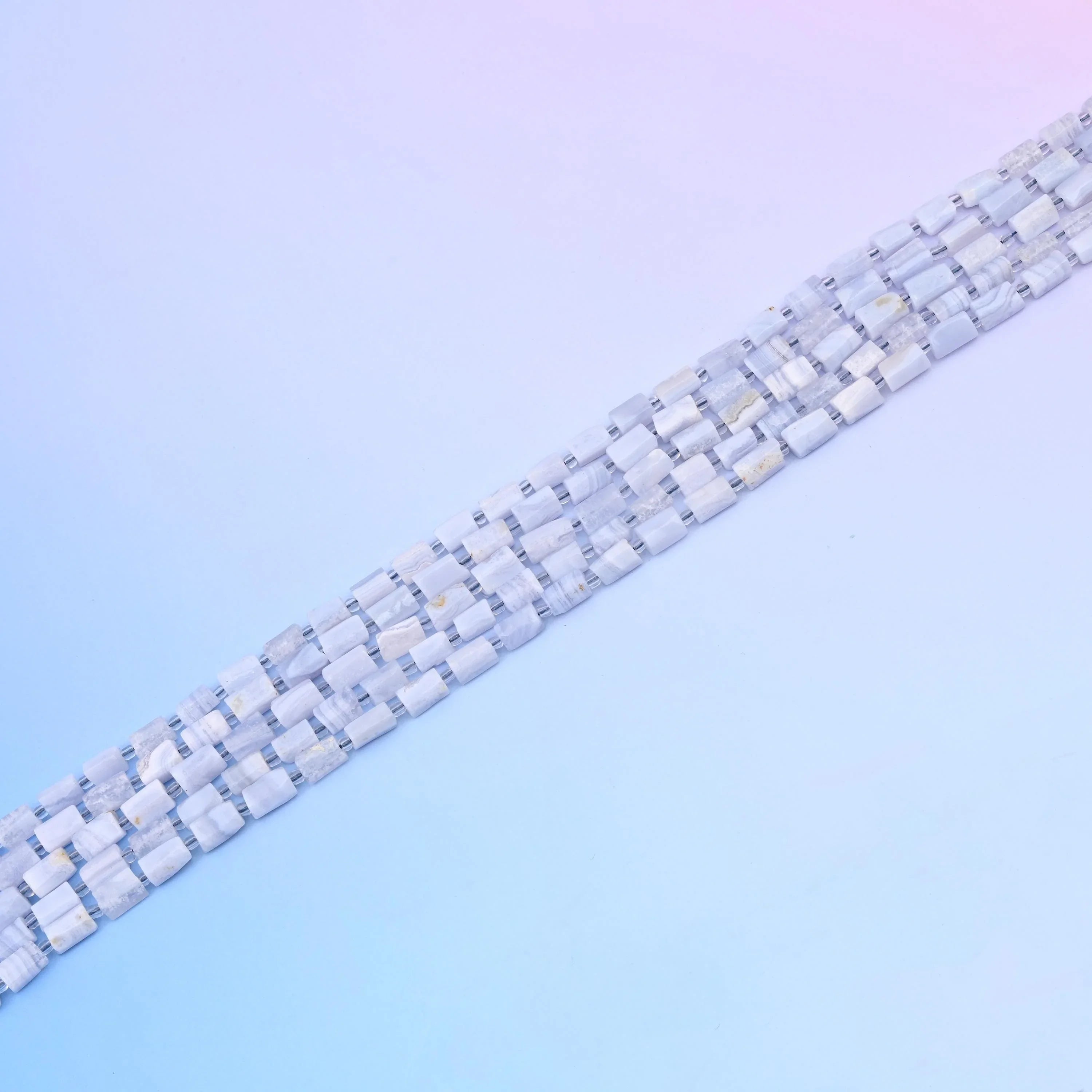 Natural Blue Lace Agate Faceted Tube Beads, Bead Size 12x8mm Blue Lace Agate Cylinder Bead, DIY Jewelry Making Beads, 15.5 Inches Per Strand - Mycrazycrystal