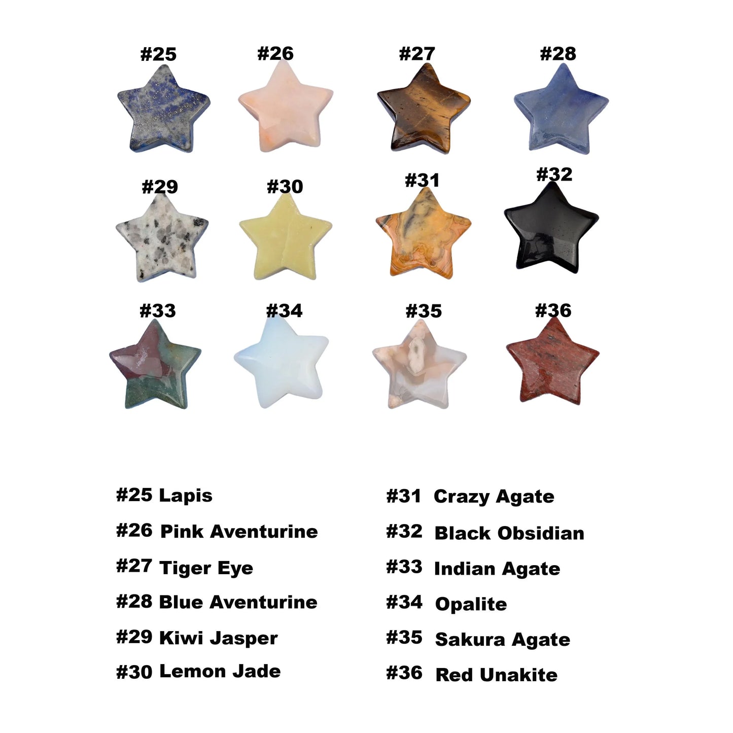 30mm 5 Point Gemstone Star, Polished Healing Crystal Star, Pocket Stone, DIY Gemstone Star No Hole - Mycrazycrystal
