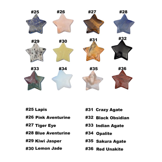 30mm 5 Point Gemstone Star, Polished Healing Crystal Star, Pocket Stone, DIY Gemstone Star No Hole - Mycrazycrystal
