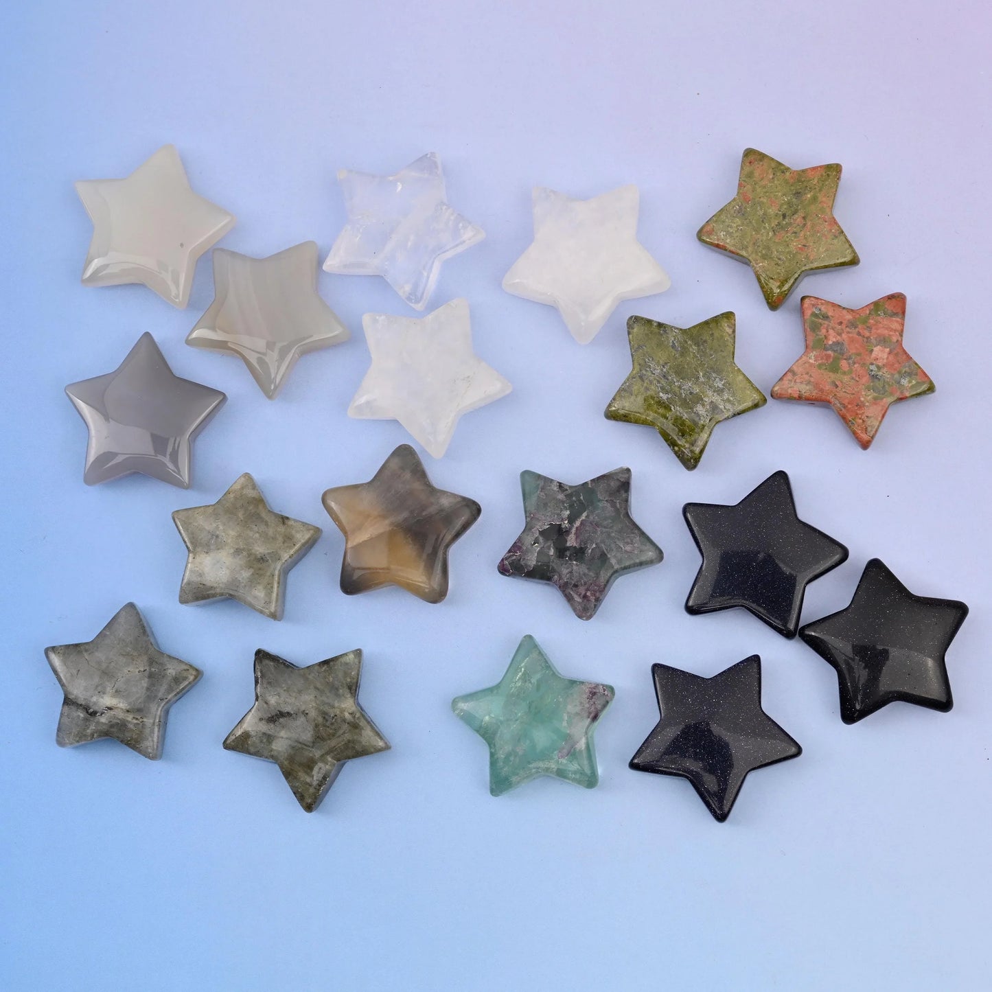 30mm 5 Point Gemstone Star, Polished Healing Crystal Star, Pocket Stone, DIY Gemstone Star No Hole - Mycrazycrystal