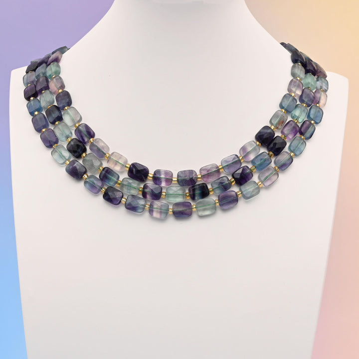 Natural Fluorite Faceted Rectangular Gemstone Beads, Bead Size 10x8mm Rectangle Beads, DIY Jewelry Making Beads, 15.5 Inches Per Strand