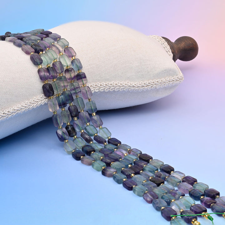 Natural Fluorite Faceted Rectangular Gemstone Beads, Bead Size 10x8mm Rectangle Beads, DIY Jewelry Making Beads, 15.5 Inches Per Strand