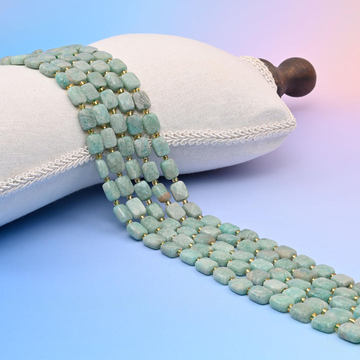 Natural Amazonite Faceted Rectangular Gemstone Beads, Bead Size 10x8mm Rectangle Beads, DIY Jewelry Making Beads, 15.5 Inches Per Strand