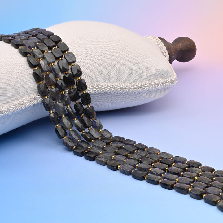 Natural Iolite Faceted Rectangular Gemstone Beads, Bead Size 10x8mm Rectangle Beads, DIY Jewelry Making Beads, 15.5 Inches Per Strand