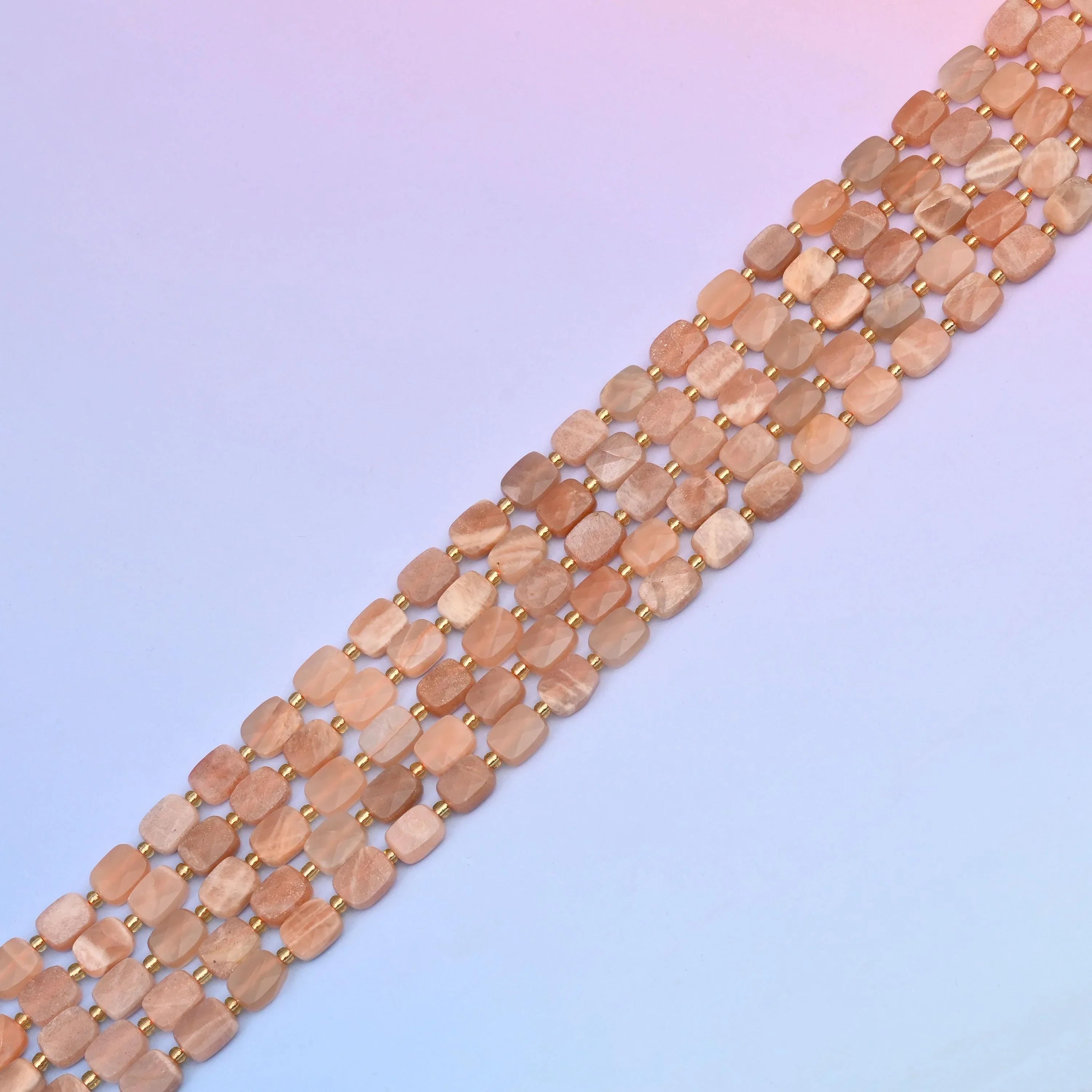 Natural Sunstone Faceted Rectangular Gemstone Beads, Bead Size 10x8mm Rectangle Beads, DIY Jewelry Making Beads, 15.5 Inches Per Strand - Mycrazycrystal