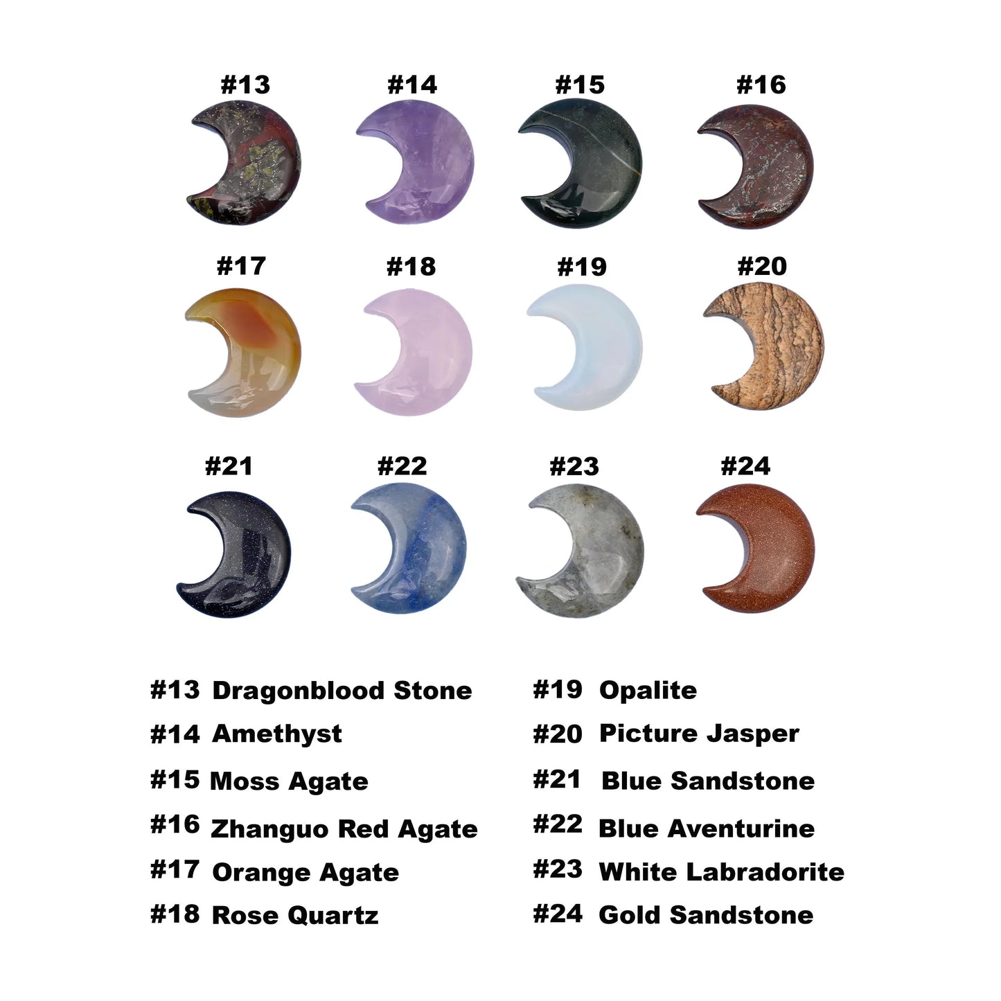 30mm Gemstone Crescent Moon, Polished Healing Crystal Half Moon, Pocket Stone, DIY Gemstone Moon No Hole - Mycrazycrystal