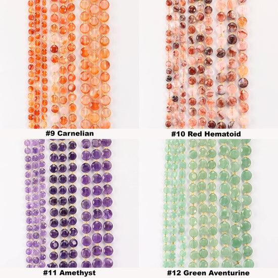 Natural Faceted Coin Gemstone Beads, Size 6, 8, 10mm Faceted Coin Bead, 28 Gemstones, DIY Jewelry Making Beads, 15.5 Inches Per Strand - S1 - Mycrazycrystal