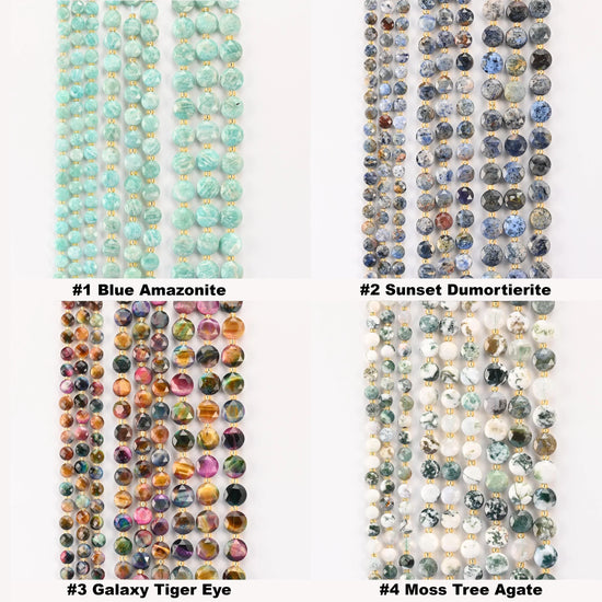 Natural Faceted Coin Gemstone Beads, Size 6, 8, 10mm Faceted Coin Bead, 28 Gemstones, DIY Jewelry Making Beads, 15.5 Inches Per Strand - S1 - Mycrazycrystal