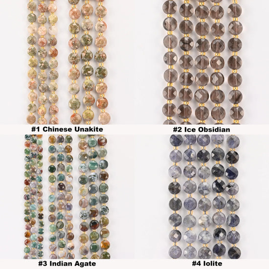 Natural Faceted Coin Gemstone Beads, Size 6, 8, 10mm Crystal Bead, 28 Gemstones, DIY Jewelry Making Beads, 15.5 Inches Per Strand - S2 - Mycrazycrystal
