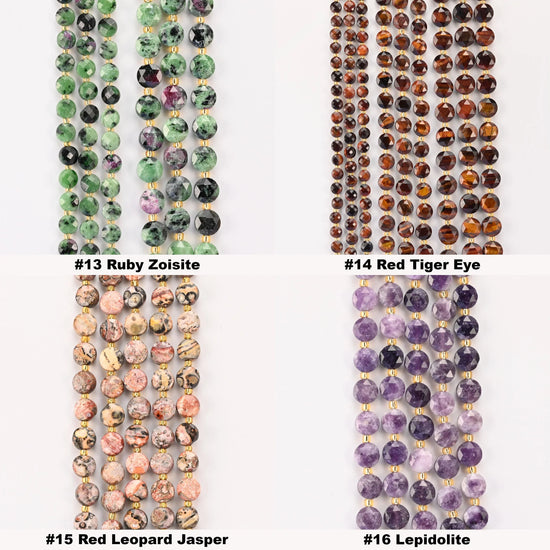 Natural Faceted Coin Gemstone Beads, Size 6, 8, 10mm Crystal Bead, 28 Gemstones, DIY Jewelry Making Beads, 15.5 Inches Per Strand - S2 - Mycrazycrystal
