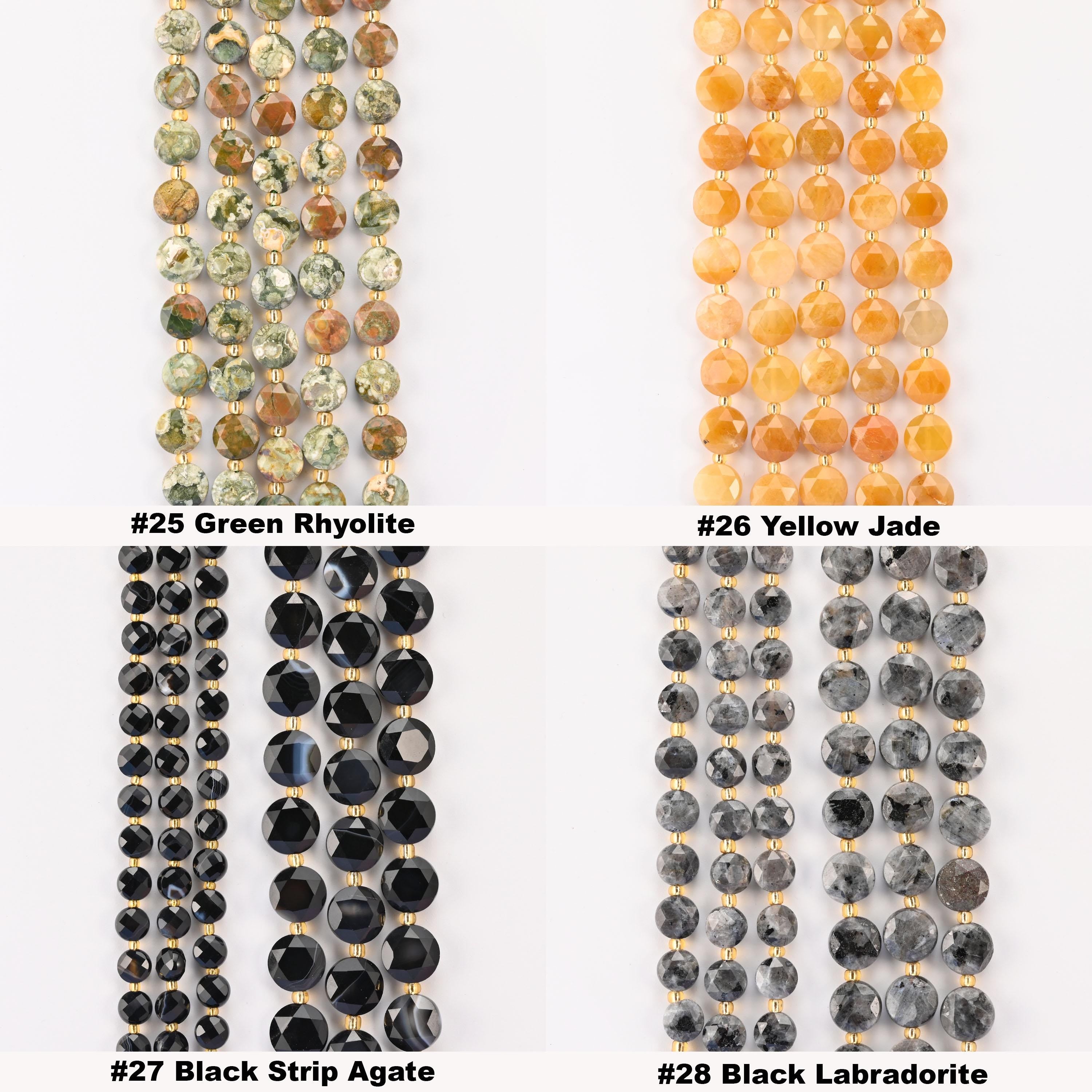 Natural Faceted Coin Gemstone Beads, Size 6, 8, 10mm Crystal Bead, 28 Gemstones, DIY Jewelry Making Beads, 15.5 Inches Per Strand - S2 - Mycrazycrystal