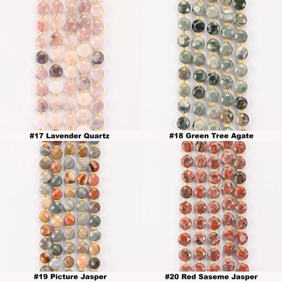 Natural Faceted Coin Gemstone Beads, Size 6, 8, 10mm Crystal Bead, 28 Gemstones, DIY Jewelry Making Beads, 15.5 Inches Per Strand - S2 - Mycrazycrystal