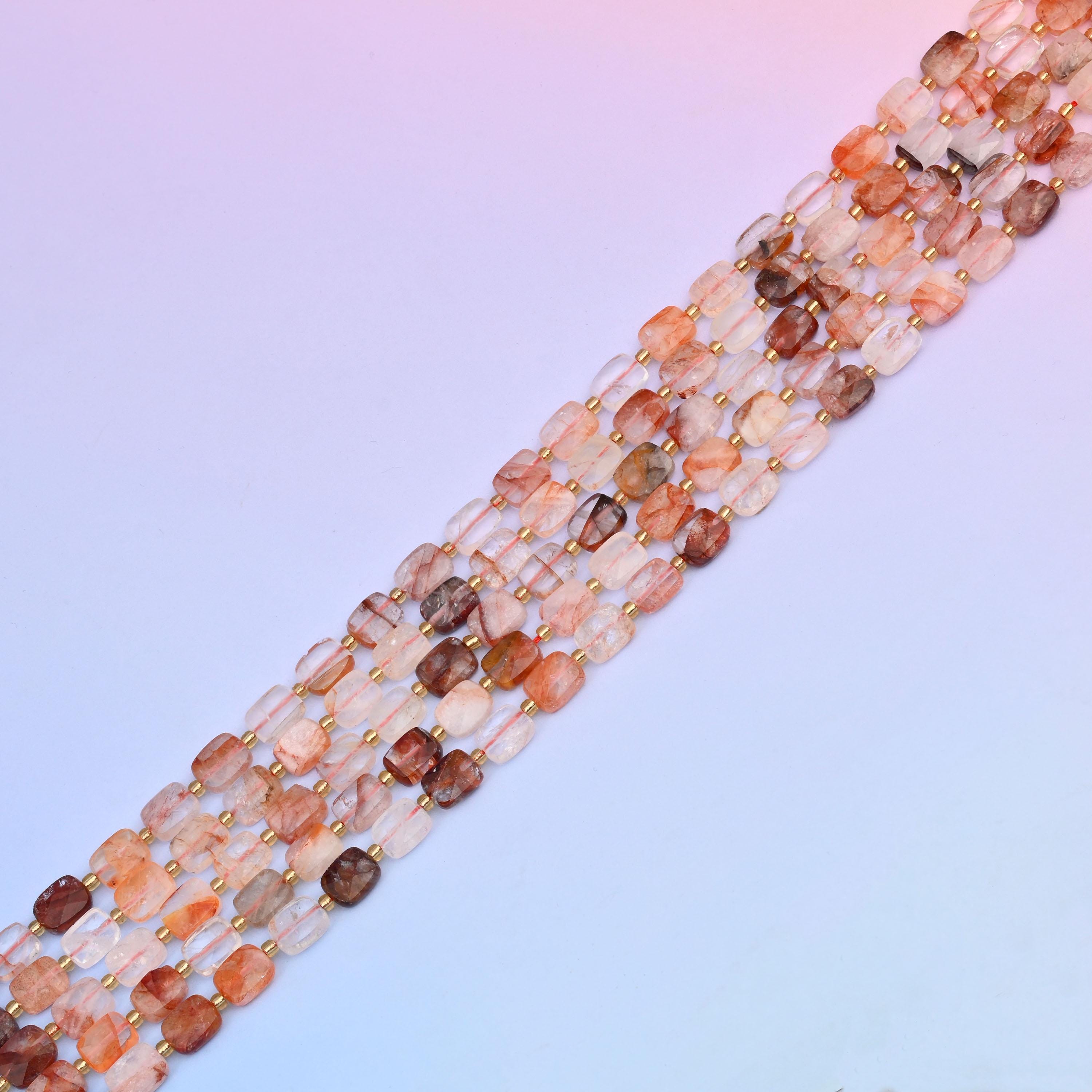 Natural Red Hematoid Faceted Rectangular Gemstone Beads, Bead Size 10x8mm Rectangle Beads, DIY Jewelry Making Beads, 15.5 Inches Per Strand