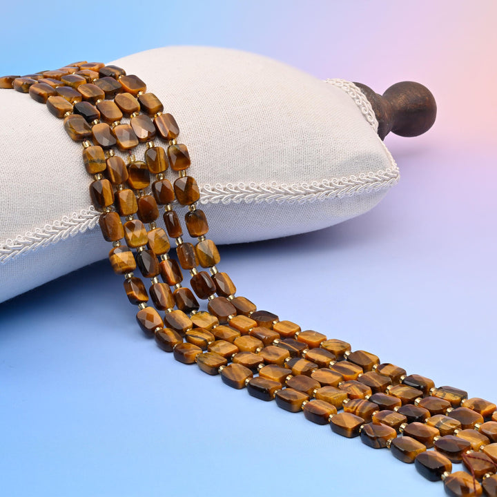 Natural Tiger Eye Faceted Rectangular Gemstone Beads, Bead Size 10x8mm Rectangle Beads, DIY Jewelry Making Beads, 15.5 Inches Per Strand