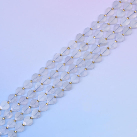 Natural Blue Chalcedony Faceted Heart Gemstone Beads, Bead Size 12mm Heart Faceted Beads, DIY Jewelry Making Beads, 15.5 Inches Per Strand