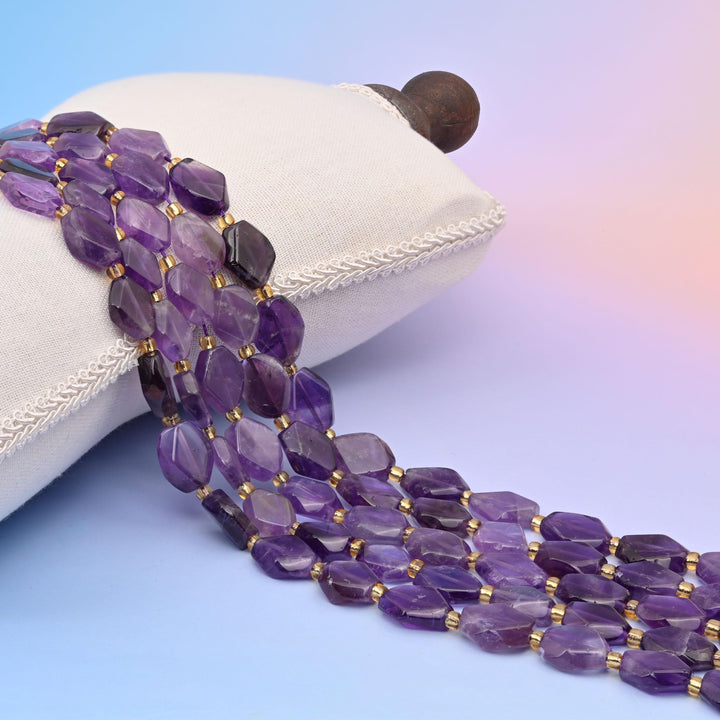 Natural Amethyst Smooth Rhombus Shape Gemstone Beads, Size 12x14mm Faceted Beads, DIY Jewelry Making Beads, 15.5 Inches Per Strand