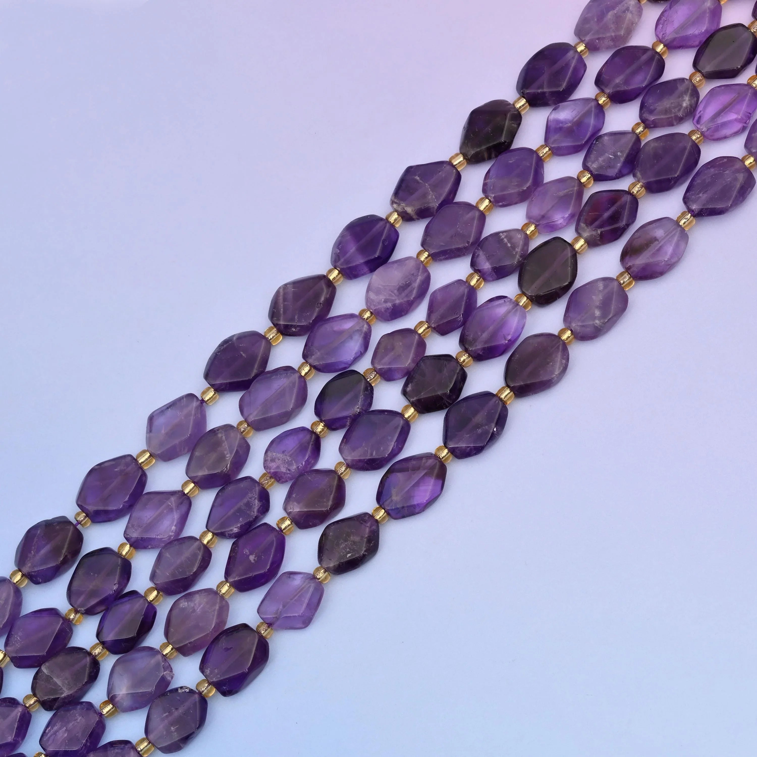 Natural Amethyst Smooth Rhombus Shape Gemstone Beads, Size 12x14mm Faceted Beads, DIY Jewelry Making Beads, 15.5 Inches Per Strand - Mycrazycrystal