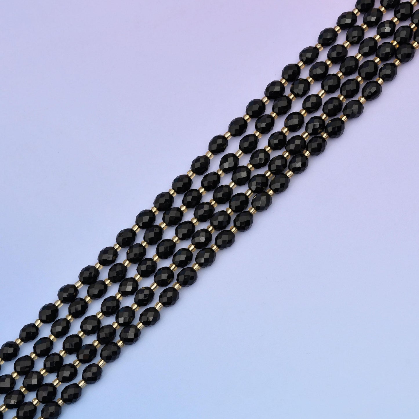 Natural Black Agate Faceted Rice Gemstone Beads, Size 6x8mm Rice Beads, DIY Jewelry Making Beads, 15.5 Inches Per Strand