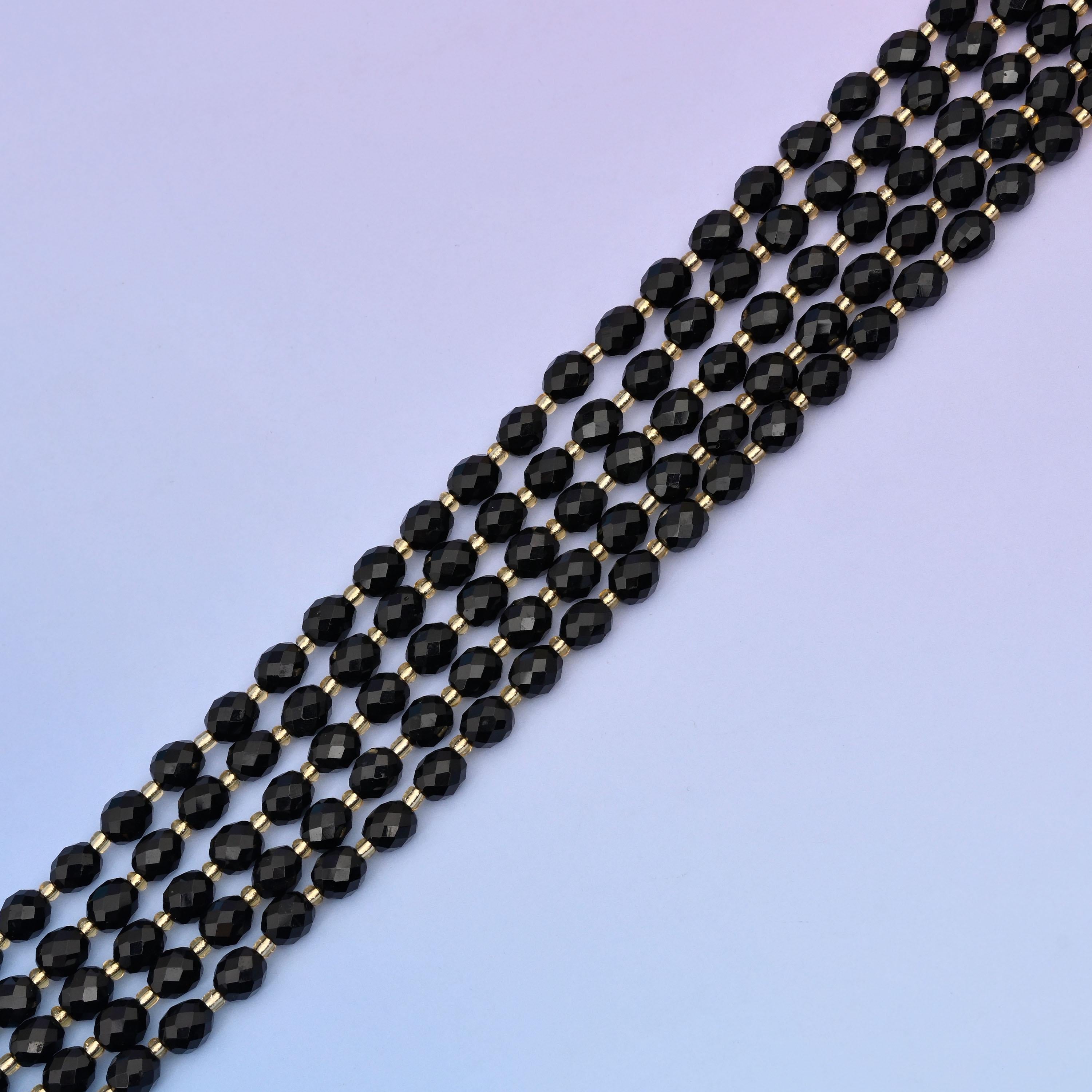 Natural Black Agate Faceted Rice Gemstone Beads, Size 6x8mm Rice Beads, DIY Jewelry Making Beads, 15.5 Inches Per Strand