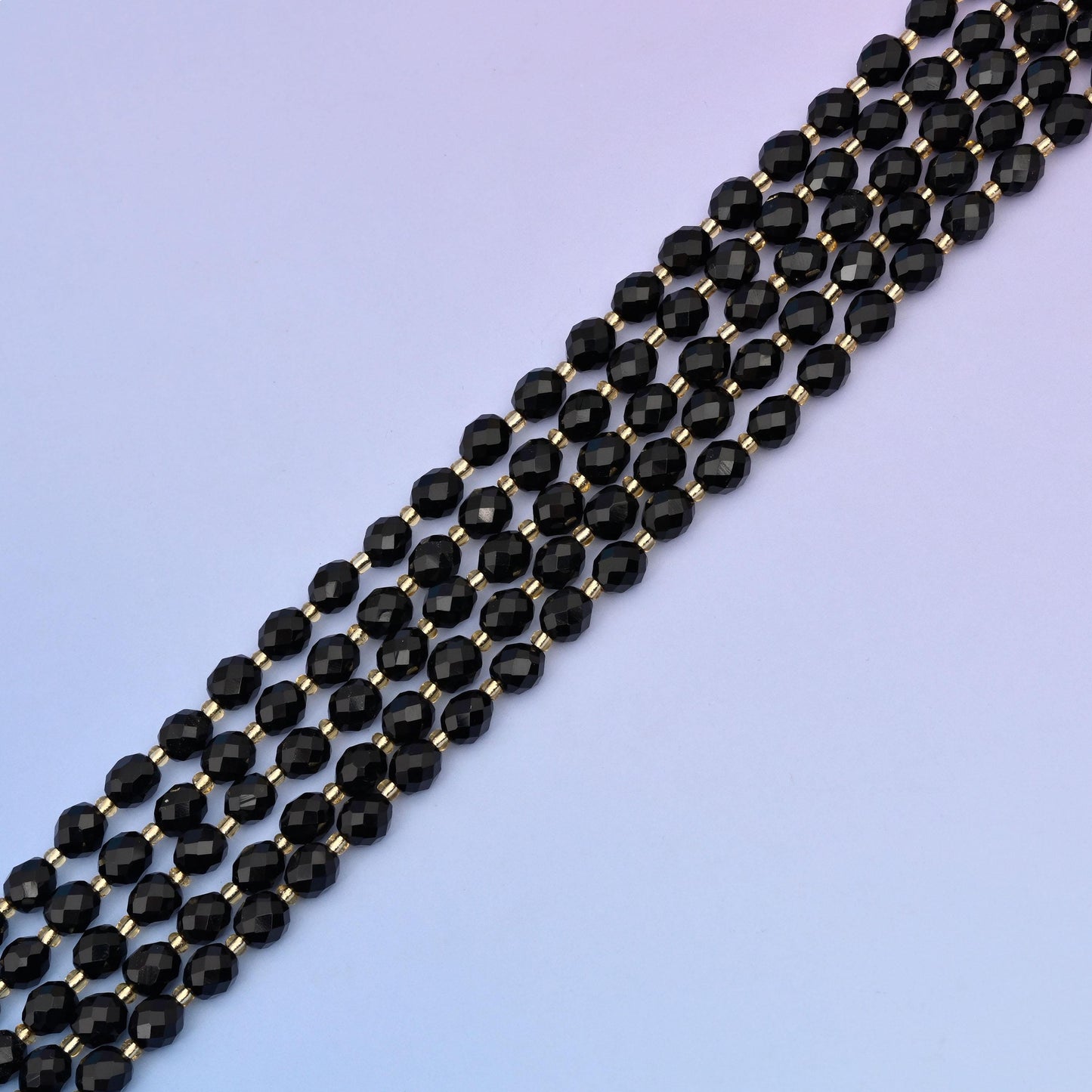 Natural Black Obsidian Faceted Rice Gemstone Beads, Size 6x8mm Rice Beads, DIY Jewelry Making Beads, 15.5 Inches Per Strand