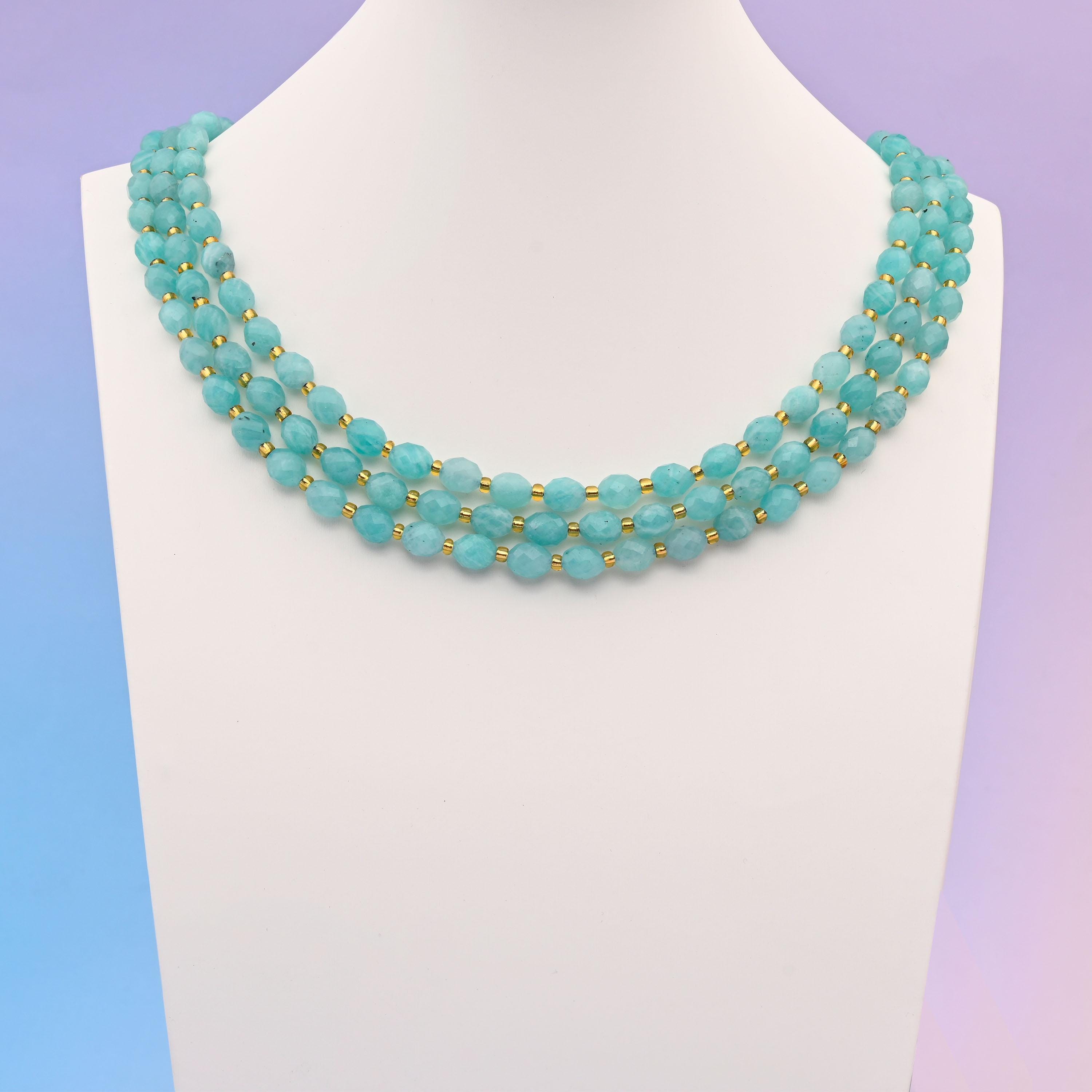 Natural Blue Amazonite Faceted Rice Gemstone Beads, Size 6x8mm Rice Beads, DIY Jewelry Making Beads, 15.5 Inches Per Strand
