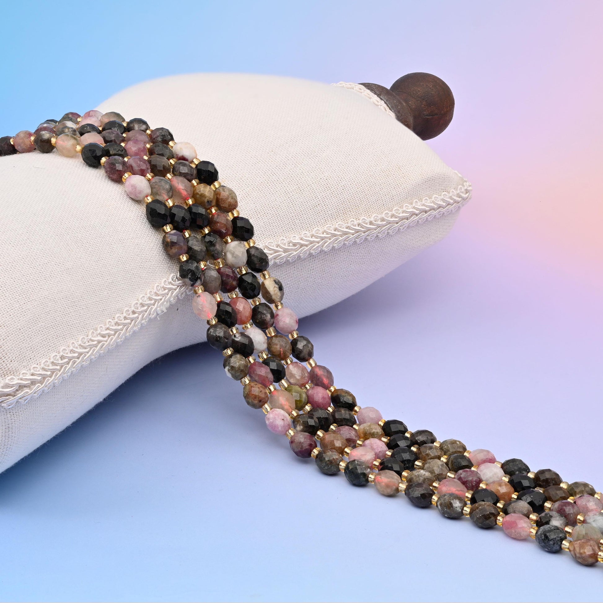 Natural Multi-Color Tourmaline Faceted Rice Gemstone Beads, Size 6x8mm Rice Beads, DIY Jewelry Making Beads, 15.5 Inches Per Strand