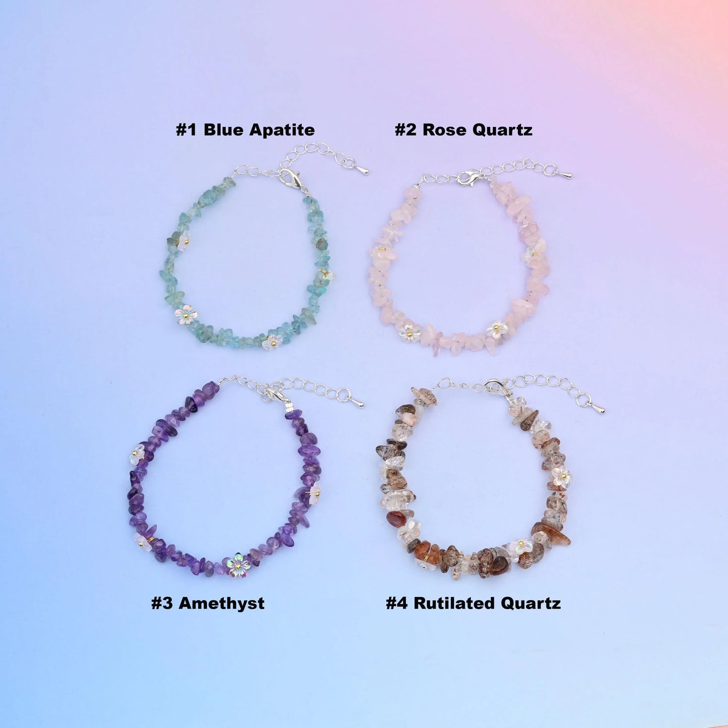 Natural Chip Gemstone Bead with Flower Bracelet, Silver Plated Lobster Clasp adjustable Bead Bracelets, Gift for Her - Mycrazycrystal