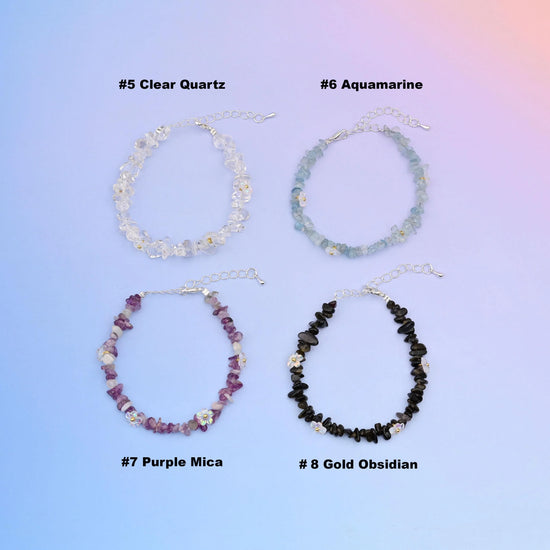 Natural Chip Gemstone Bead with Flower Bracelet, Silver Plated Lobster Clasp adjustable Bead Bracelets, Gift for Her - Mycrazycrystal