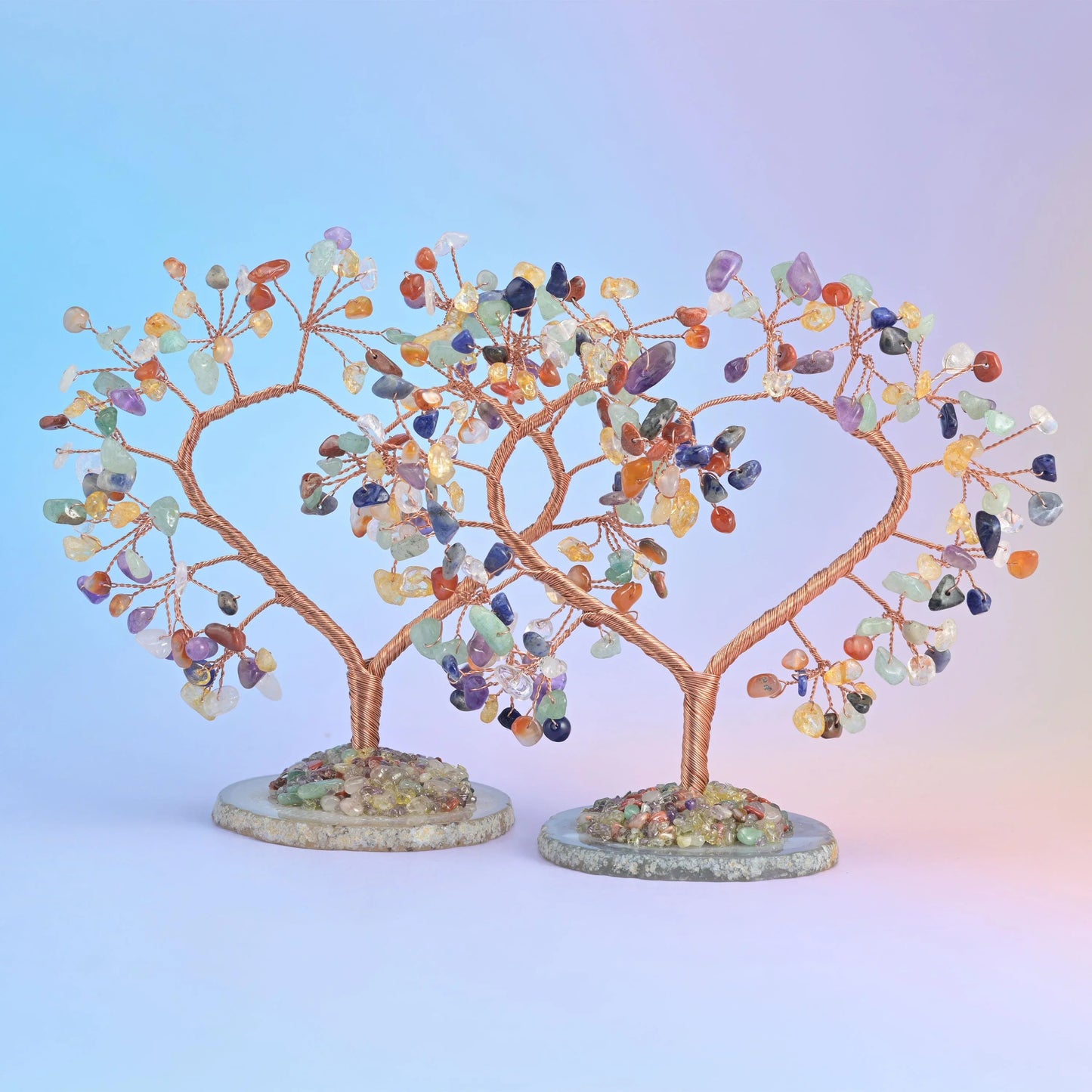 5" Crystal Tree of Life, Slice Agate Base, Gemstone Tree, Heart Shape Copper Wire Branches, Gift - Mycrazycrystal