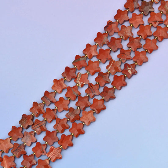 Natural Red Jasper 5 Pointed Star Faceted Gemstone Beads, 14mm Star Gemstone Bead, DIY Jewelry Making Beads, 15.5 Inches Per Strand - Mycrazycrystal