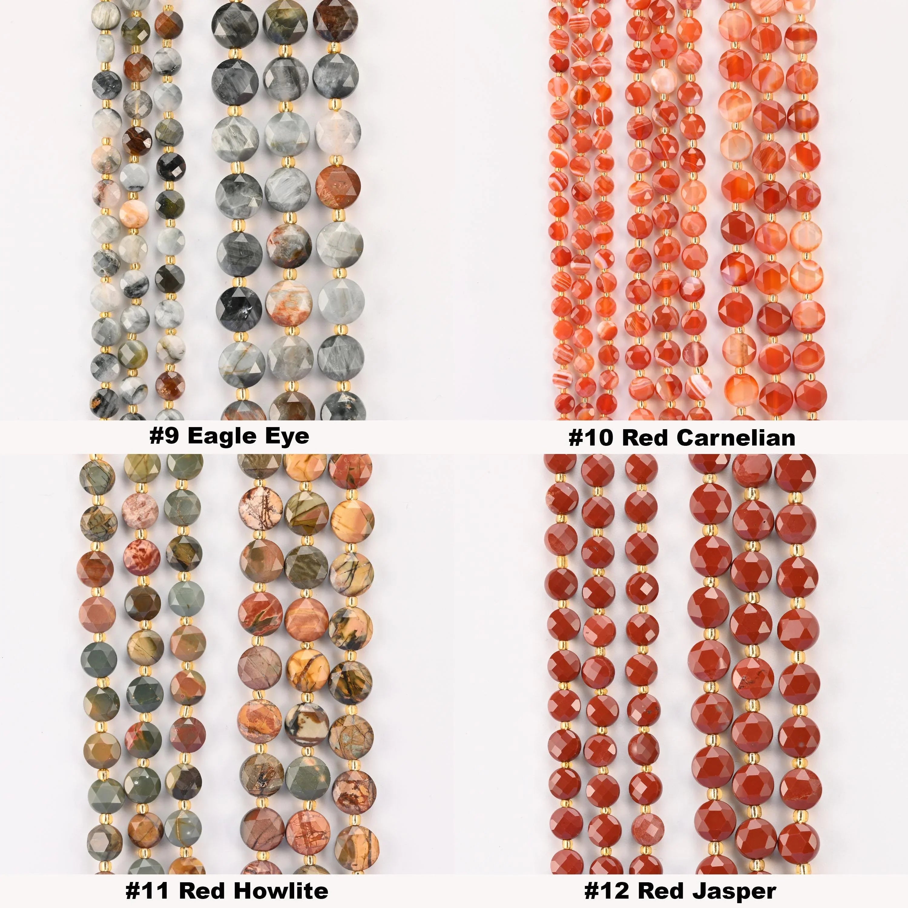 Natural Faceted Coin Gemstone Beads, Size 6, 8, 10mm Crystal Bead, 28 Gemstones, DIY Jewelry Making Beads, 15.5 Inches Per Strand - S2 - Mycrazycrystal