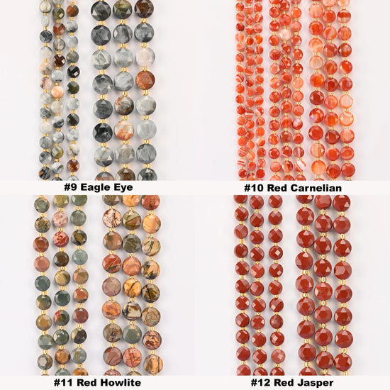Natural Faceted Coin Gemstone Beads, Size 6, 8, 10mm Crystal Bead, 28 Gemstones, DIY Jewelry Making Beads, 15.5 Inches Per Strand - S2 - Mycrazycrystal